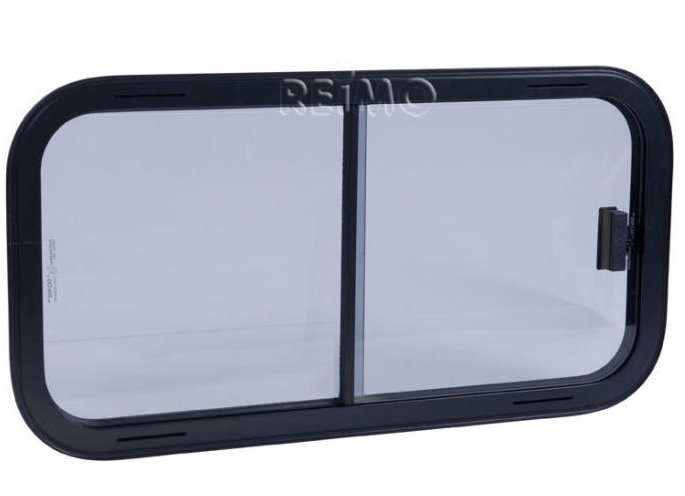 Sicherheitsglas Schiebefenster, Rahmen schwarz, 960x450 mm