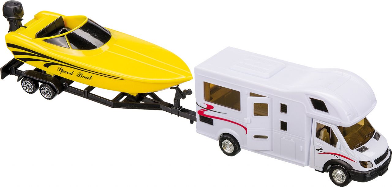 Happy People Spielzeug Reisemobil mit Bootsanhänger
